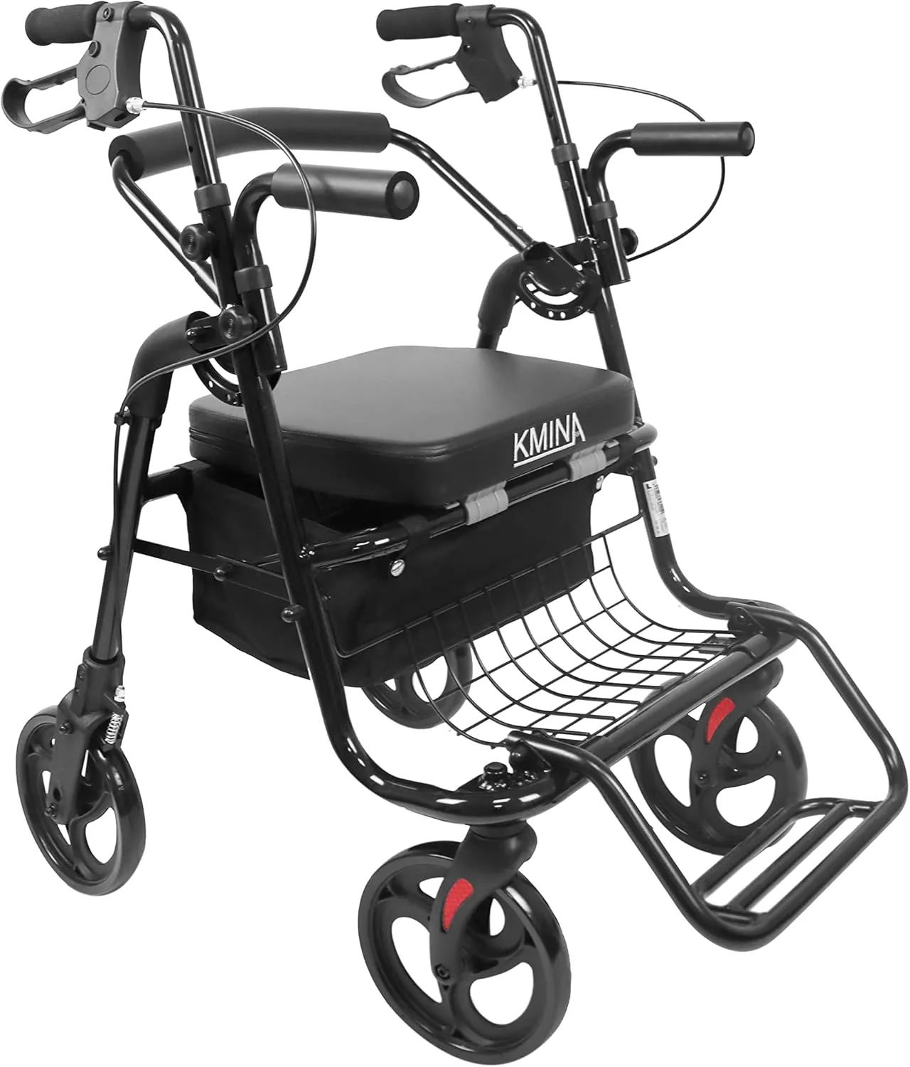 KMINA - Rollator Wheelchair Combo for Smooth Terrain, 2 in 1 Transport Chair, Folding Walker with Seat, Seniors, Dual (Black)