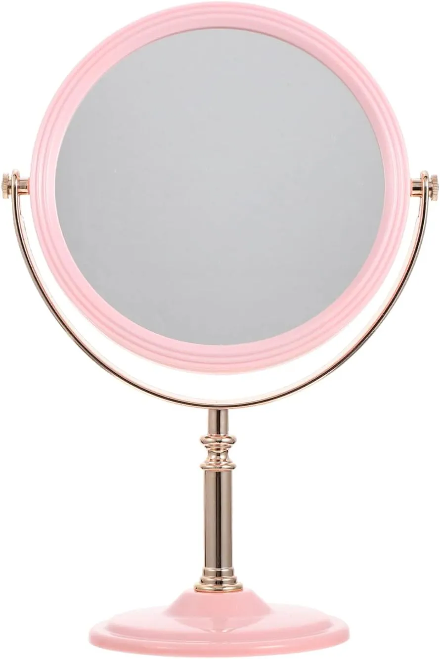 KOHARA Double Sided Vanity Mirror Portable Vanity Mirror with Lights Desk Mirrors Rotating Cosmetic Mirror Dresser Table Mirror Travel Gold Plated Plastic Mask Woman Old Fashioned