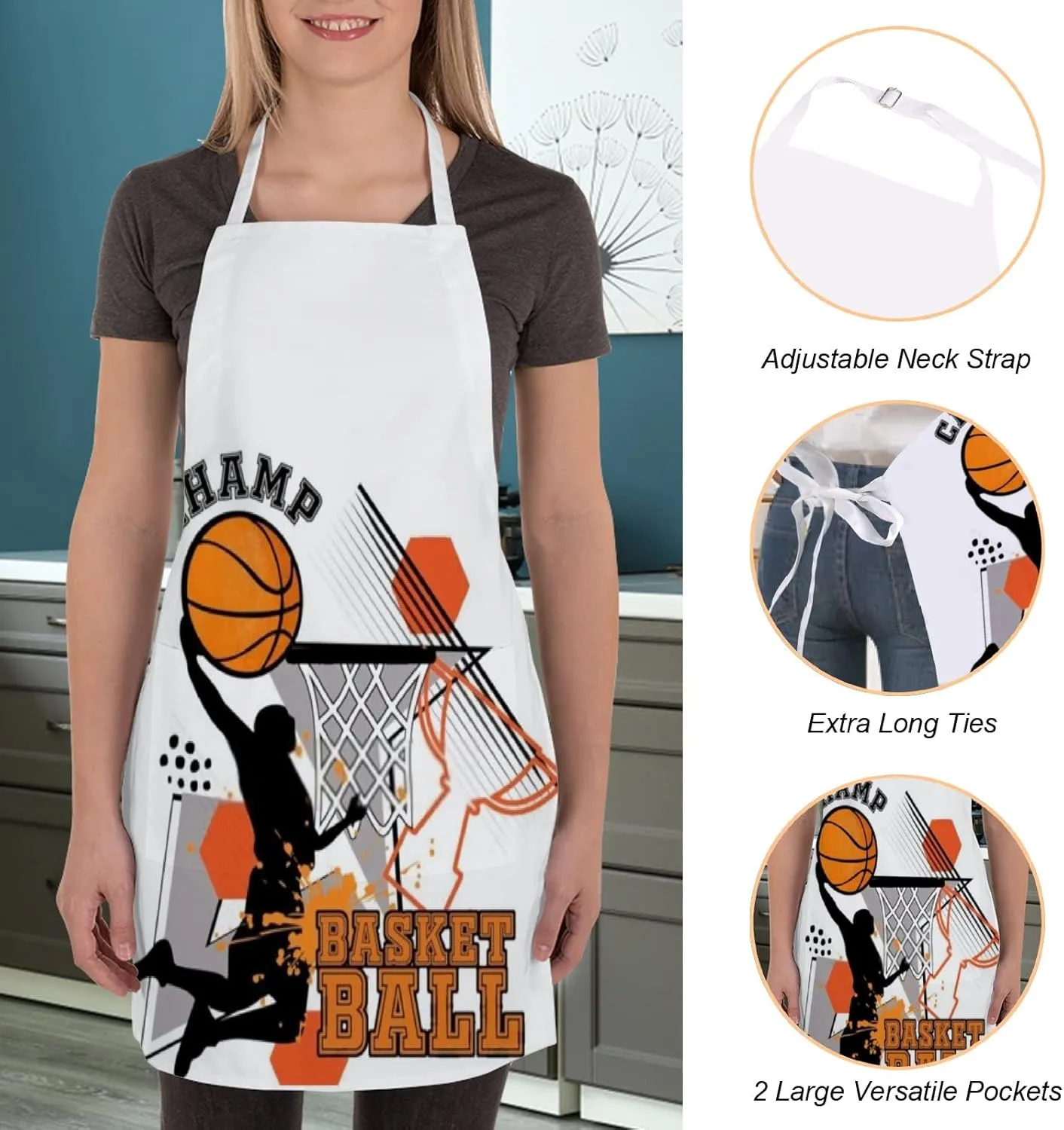 Kuizee Kitchen Cooking Oven Mitts Apron Set 3 Pieces Bright Basketball Player Dunk Insulation Pads Apron Microwave Pot Holders Cooking Baking BBQ Suitable Machine Washable