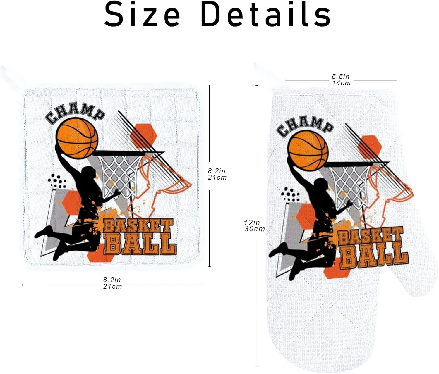 Kuizee Kitchen Cooking Oven Mitts Apron Set 3 Pieces Bright Basketball Player Dunk Insulation Pads Apron Microwave Pot Holders Cooking Baking BBQ Suitable Machine Washable