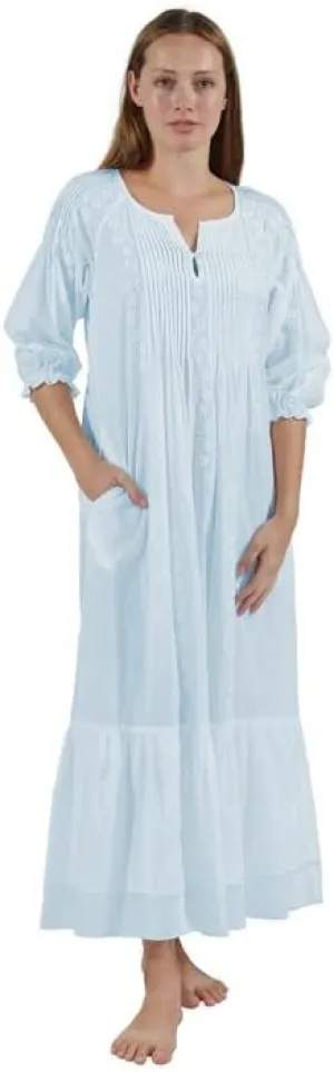 LA CERA Women's 100% Cotton Nightgown, 3/4 Sleeves, Pleated Yoke, Elastic Cuffs, Machine Wash
