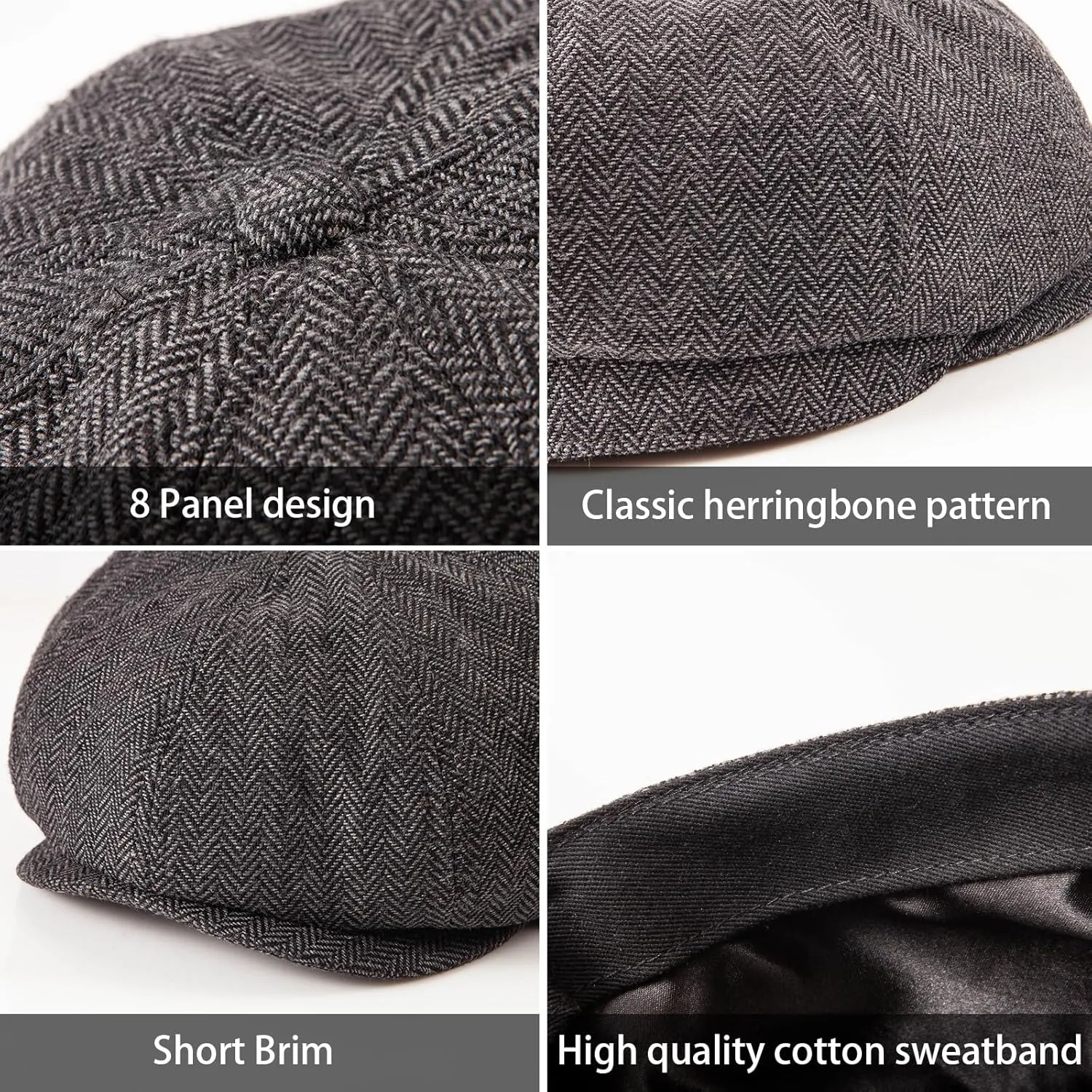 LADYBRO 2 Pack 8-Panel Newsboy Hats for Men Cabbie Wool Blend Tweed Irish Cap Adjustable