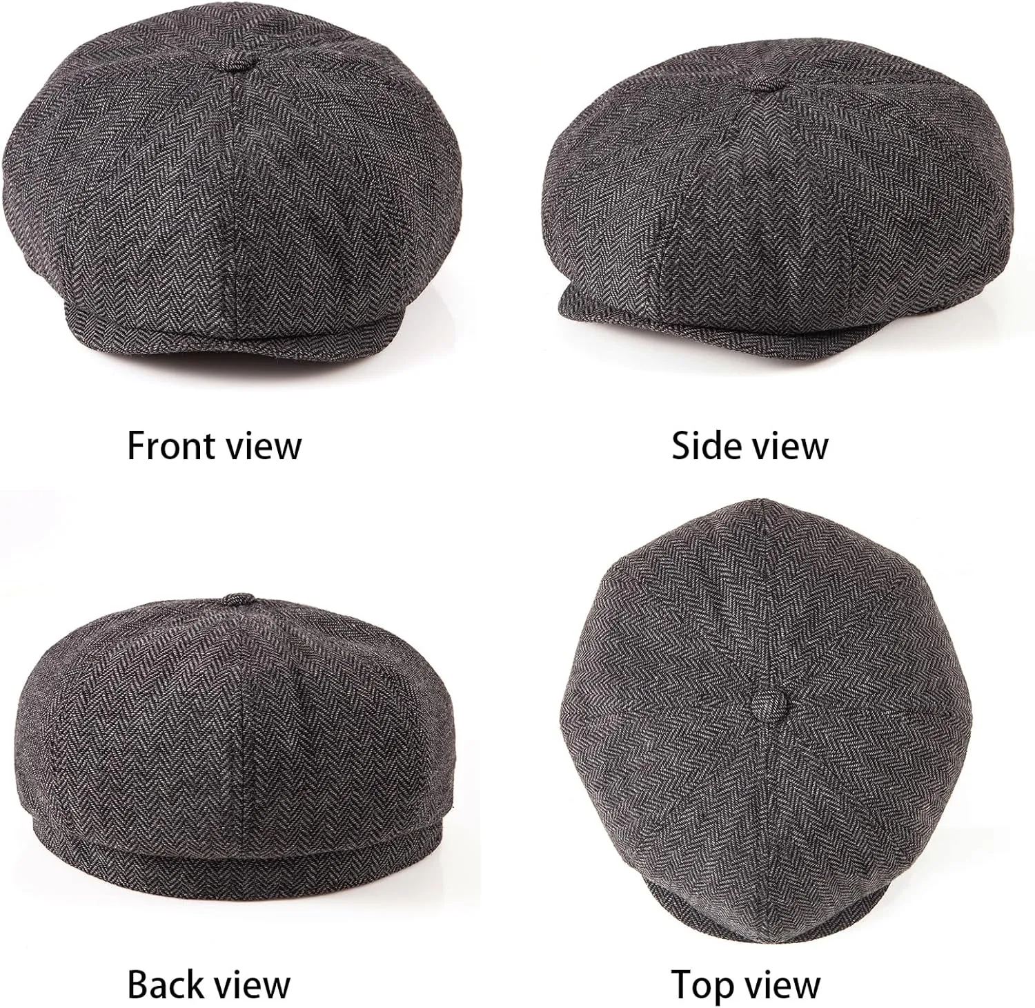 LADYBRO 2 Pack 8-Panel Newsboy Hats for Men Cabbie Wool Blend Tweed Irish Cap Adjustable