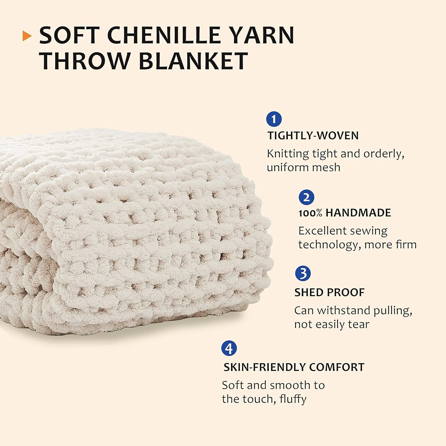 L'AGRATY Chunky Knit Blanket Throw,Soft Chenille Yarn Throw 50x60，Handmade Thick Cable Knit Crochet Blanket, Large Rope Knot Throw Blanket for Couch Home Decor
