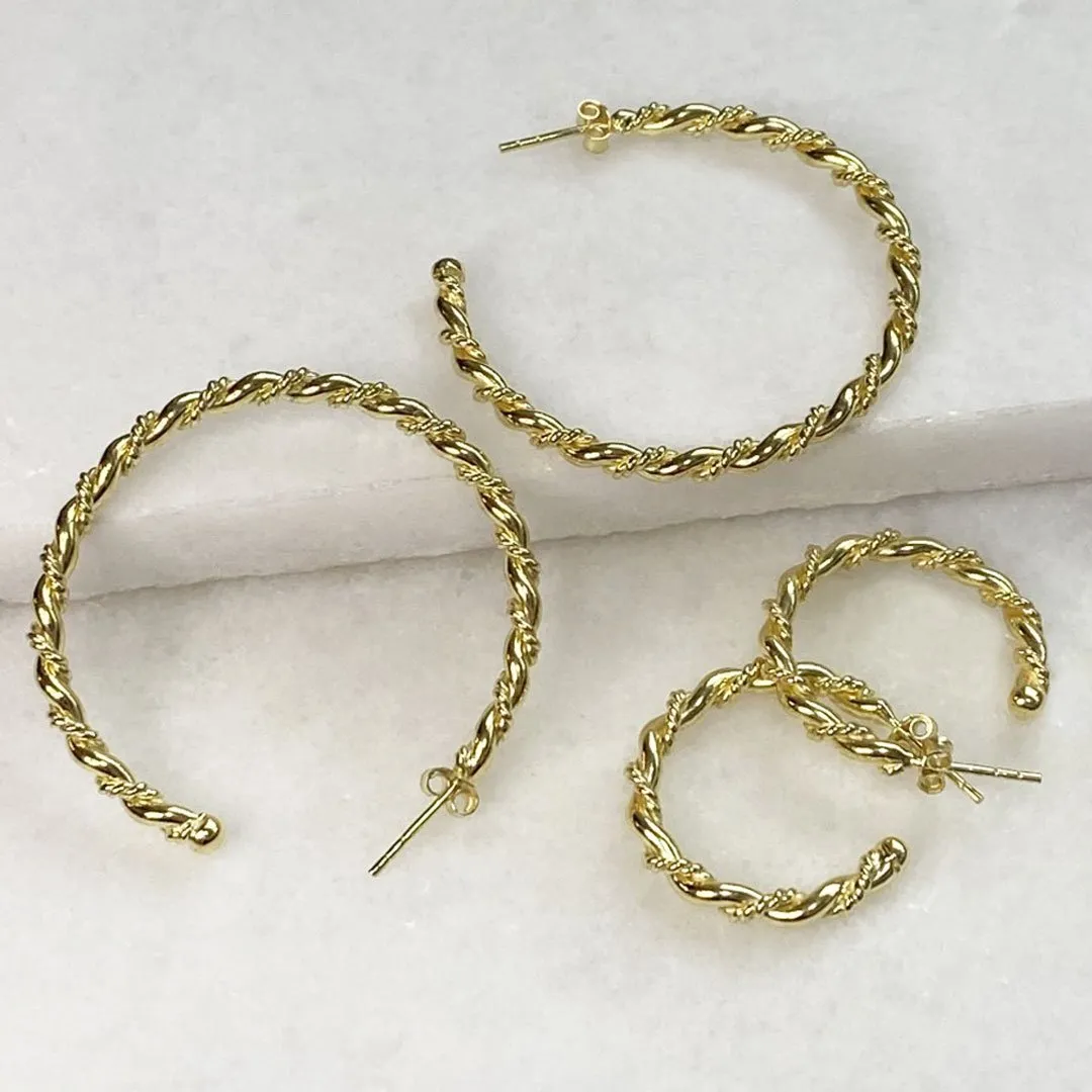 Lariat - Rope Twist Hoop and 14K Gold on Sterling Silver Large Earring