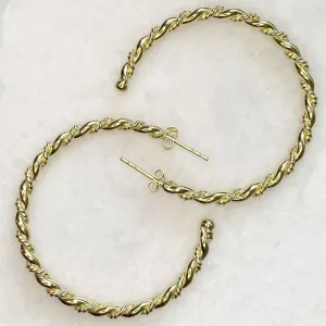 Lariat - Rope Twist Hoop and 14K Gold on Sterling Silver Large Earring