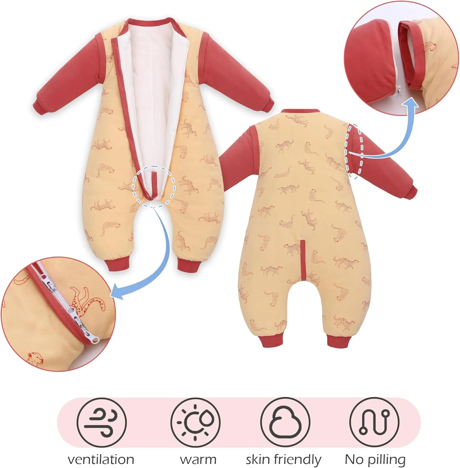 LAT Baby Sleep Bag with Feet Winter, Wearable Blanket with Legs, Warm Sack for Toddler Thicken 2.5TOG-Removable Sleeves,0-4T