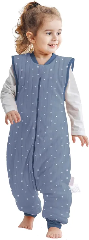 LAT Baby Sleep Bag with Feet Winter,Sleeveless Nightgowns Wearable Blanket with Legs,Warm Sack for Infant Toddler Thicken 2.5 TOG-Sleepsuit,1-6T(Blue White Stripes,L/100)
