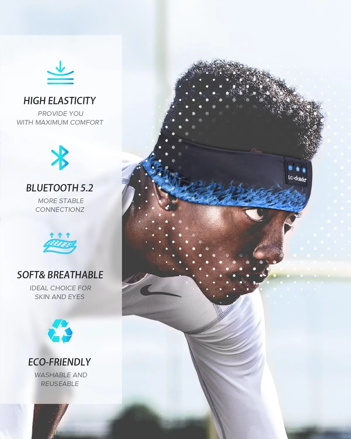 LC-dolida Headband Headphones Bluetooth, Sleep Headphones Wireless Bluetooth with Ultra-Thin HD Stereo Speaker, Sleep Headband Earphones for Workout Yoga Insomnia Meditation Gifts