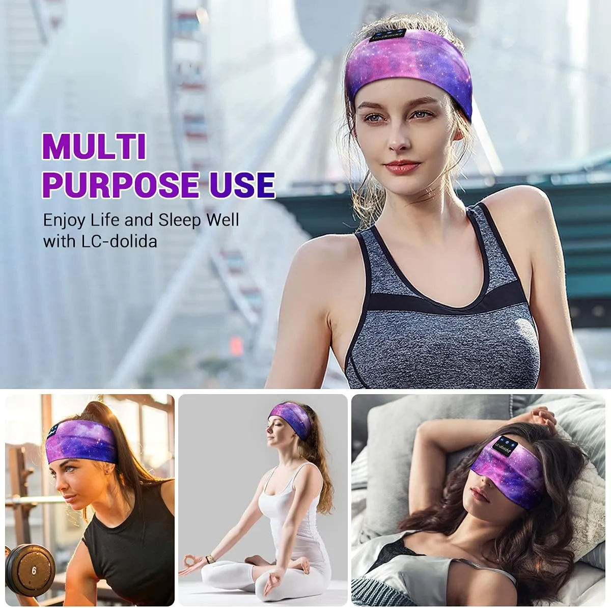 LC-dolida Sleep Headphones Bluetooth Headband Sleeping Wireless Headband Headphones with Thin HD Stereo Speakers Perfect for Side Sleepers, Sport, Yoga, Travel