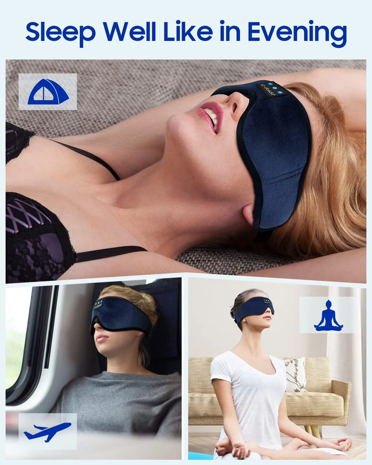 LC-dolida Sleep Headphones, Sleep Mask Bluetooth Wireless Music Eye Mask, Sleeping Headphones for Side Sleepers Sleep Mask with Bluetooth Headphones Ultra-Thin Stereo Speakers Perfect for Sleeping