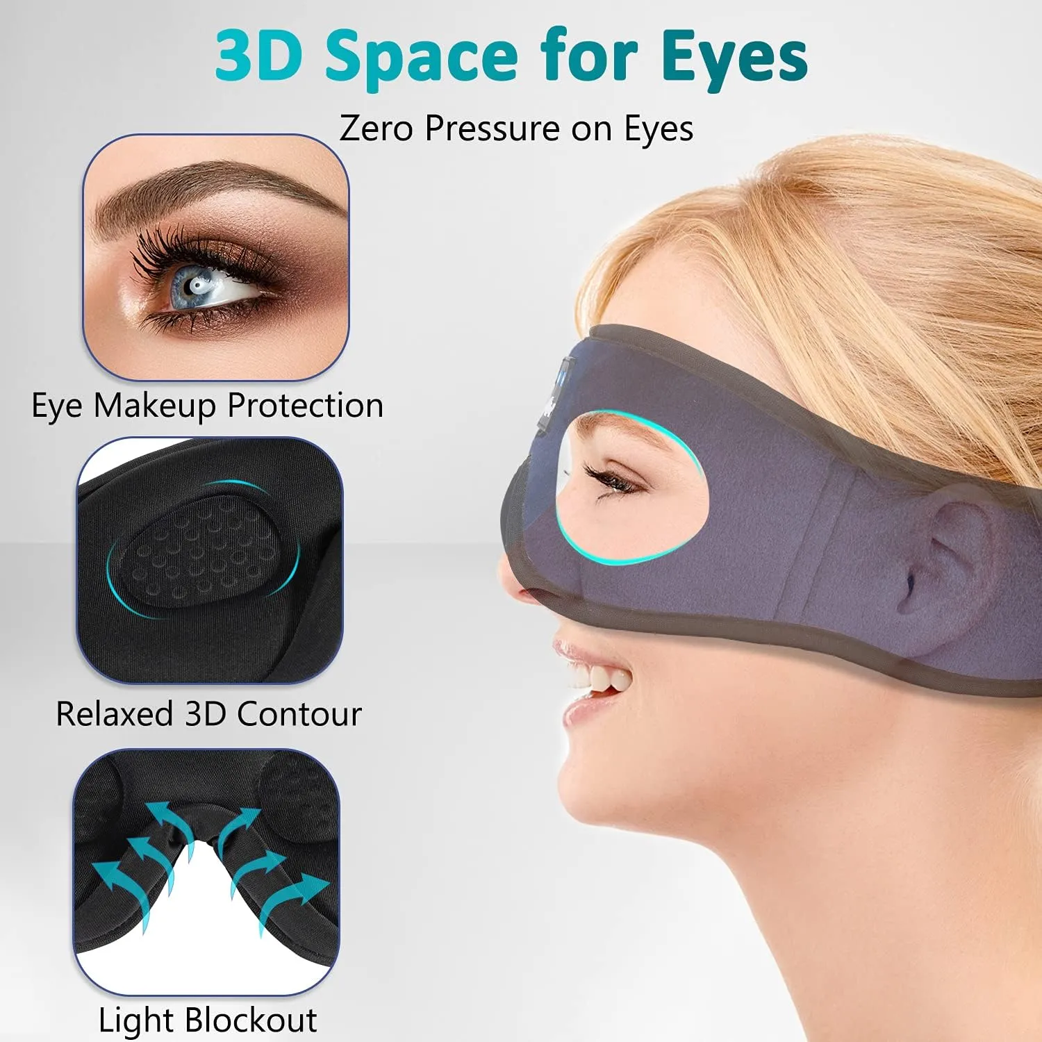 LC-dolida Sleep Headphones, Sleep Mask Bluetooth Wireless Music Eye Mask, Sleeping Headphones for Side Sleepers Sleep Mask with Bluetooth Headphones Ultra-Thin Stereo Speakers Perfect for Sleeping