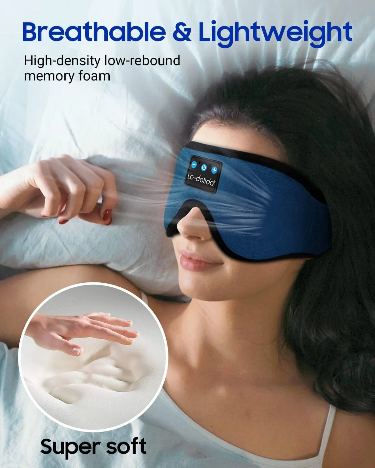 LC-dolida Sleep Headphones, Sleep Mask Bluetooth Wireless Music Eye Mask, Sleeping Headphones for Side Sleepers Sleep Mask with Bluetooth Headphones Ultra-Thin Stereo Speakers Perfect for Sleeping