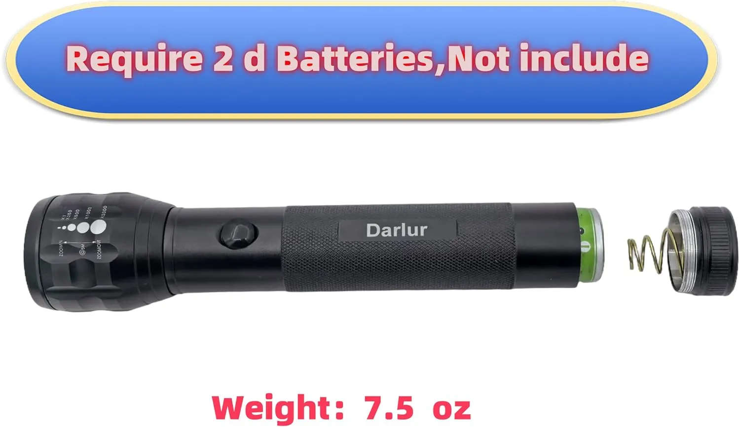LED Flashlight, High Lumens, 2 D Cell Battery Powered, Aluminum Body (2)