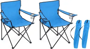 Leonyo 2Pcs Folding Camping Chairs, Portable Outdoor Lawn Chairs for Adults with Cup Holders, Carrying Bag for Outside Beach, Sports, Hiking, Blue