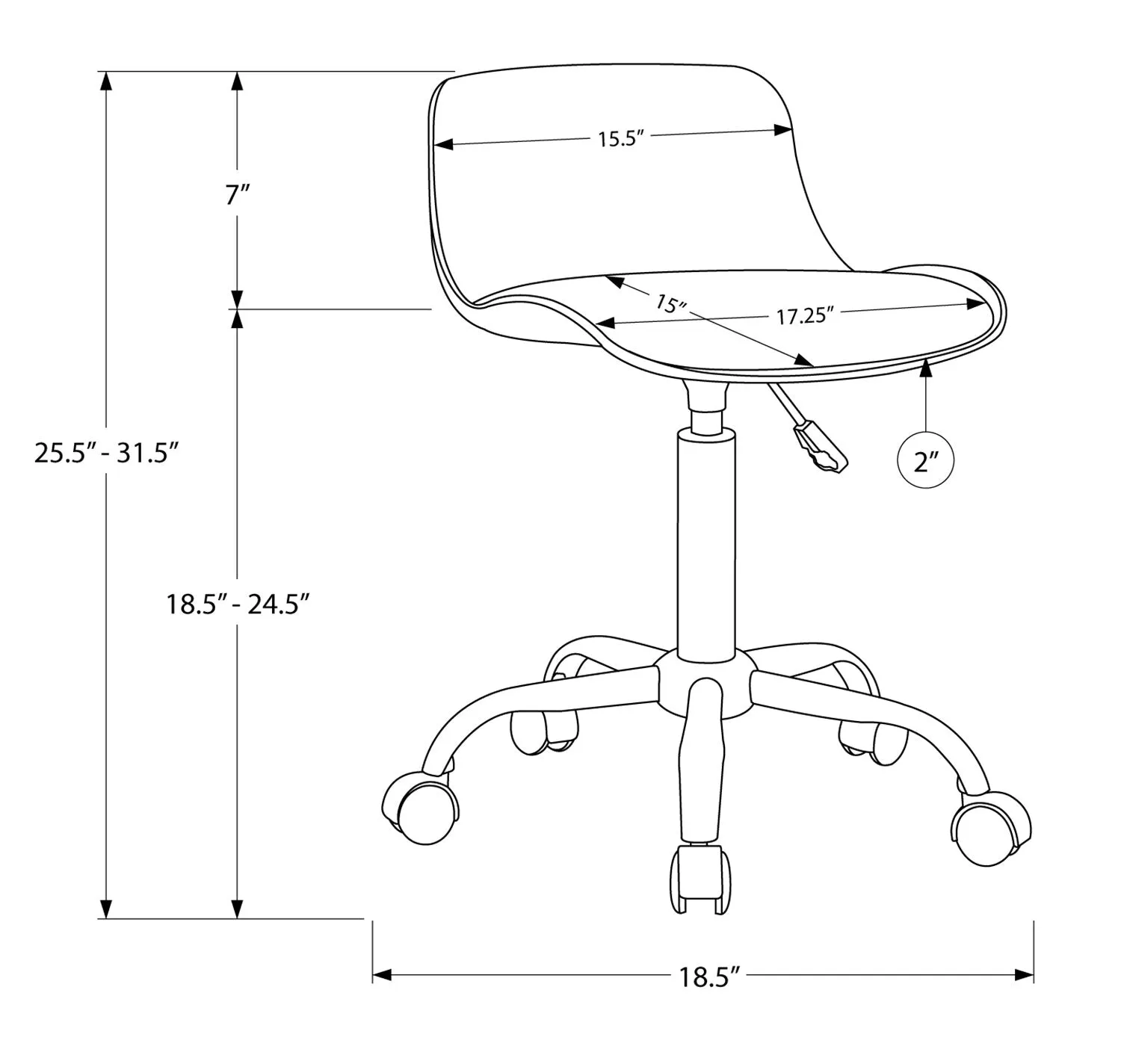 Letty 18.5" Compact Office Chair with Low Back - Grey|Chaise de bureau compacte Letty de 18,5 po avec dossier bas - grise