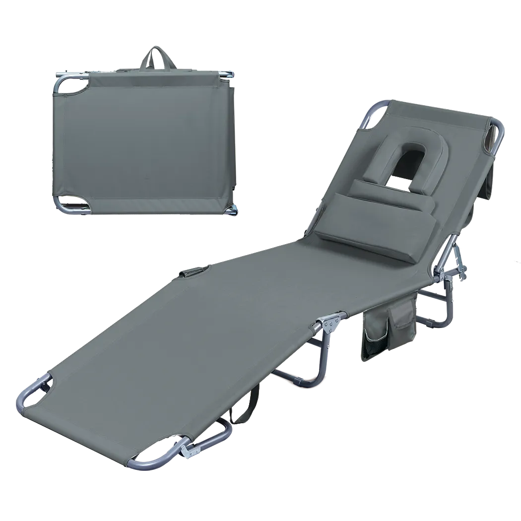 Levede Foldable Beach Lounge Chairs with Face Hole Grey-WA_Rural