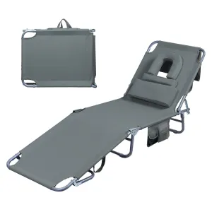 Levede Foldable Beach Lounge Chairs with Face Hole Grey-WA_Rural