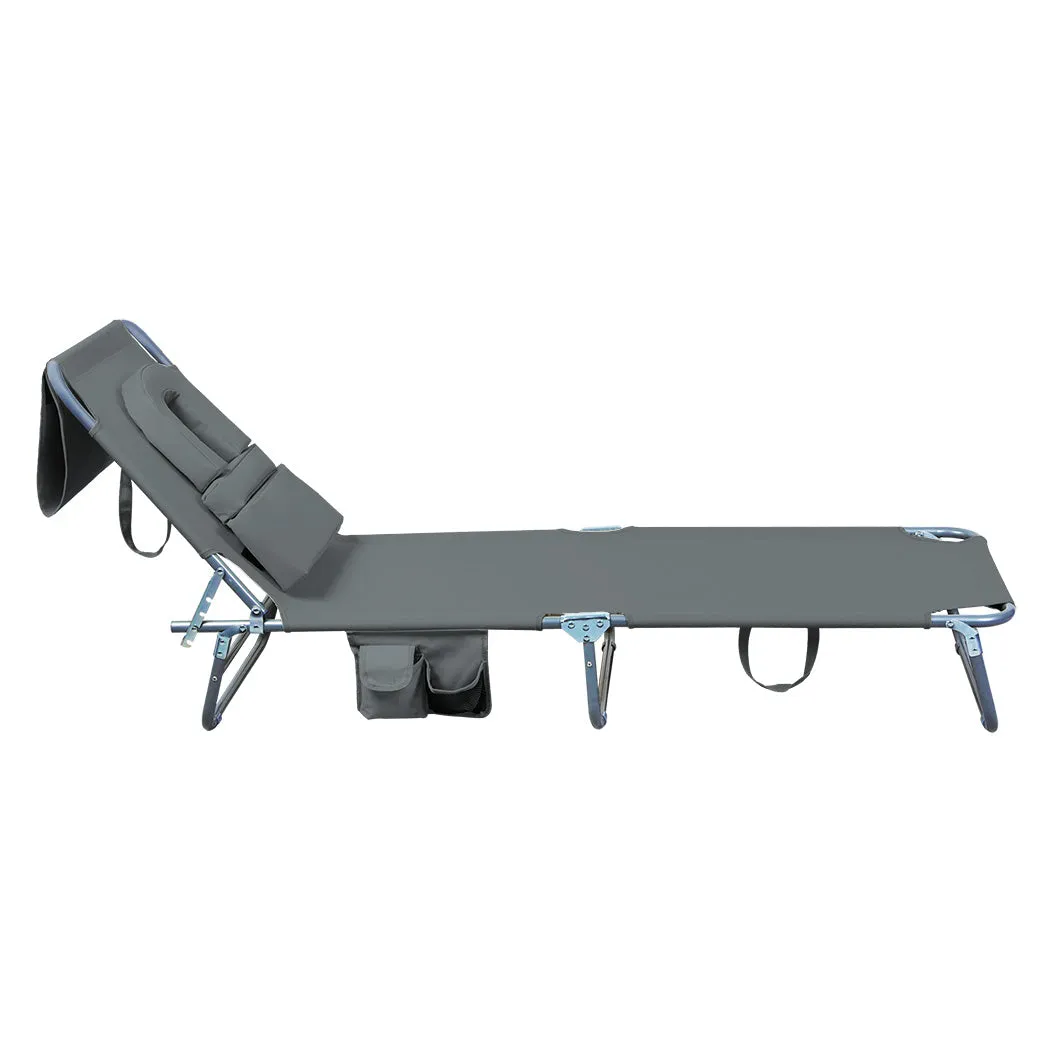 Levede Foldable Beach Lounge Chairs with Face Hole Grey-WA_Rural
