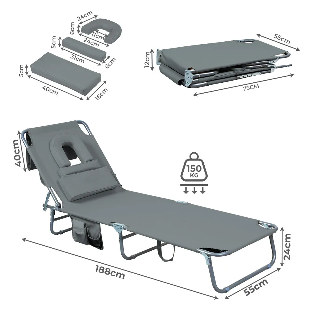 Levede Foldable Beach Lounge Chairs with Face Hole Grey-WA_Rural