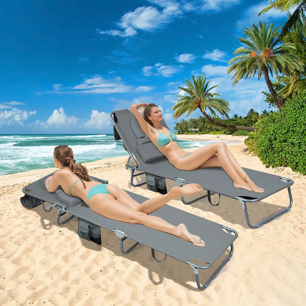 Levede Foldable Beach Lounge Chairs with Face Hole Grey-WA_Rural