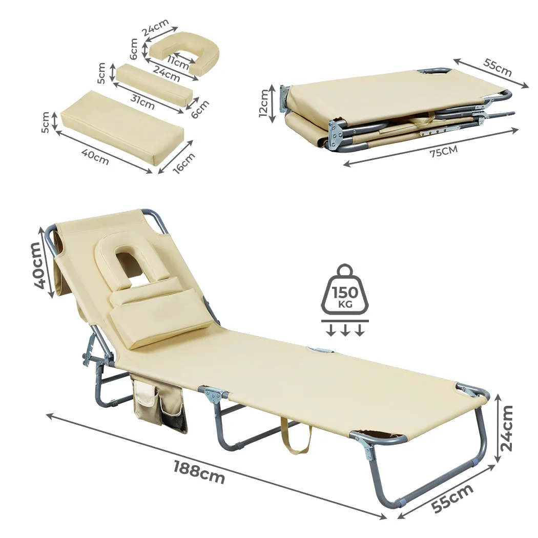 Levede Foldable Beach Lounge Chairs with Face Hole Khaki-WA_Metro