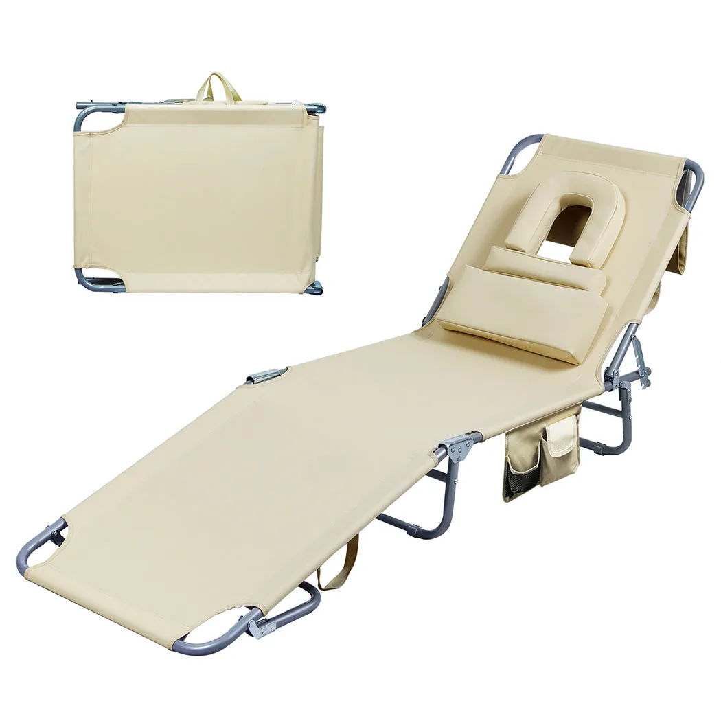 Levede Foldable Beach Lounge Chairs with Face Hole Khaki-WA_Metro