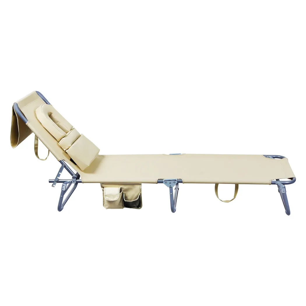 Levede Foldable Beach Lounge Chairs with Face Hole Khaki-WA_Metro
