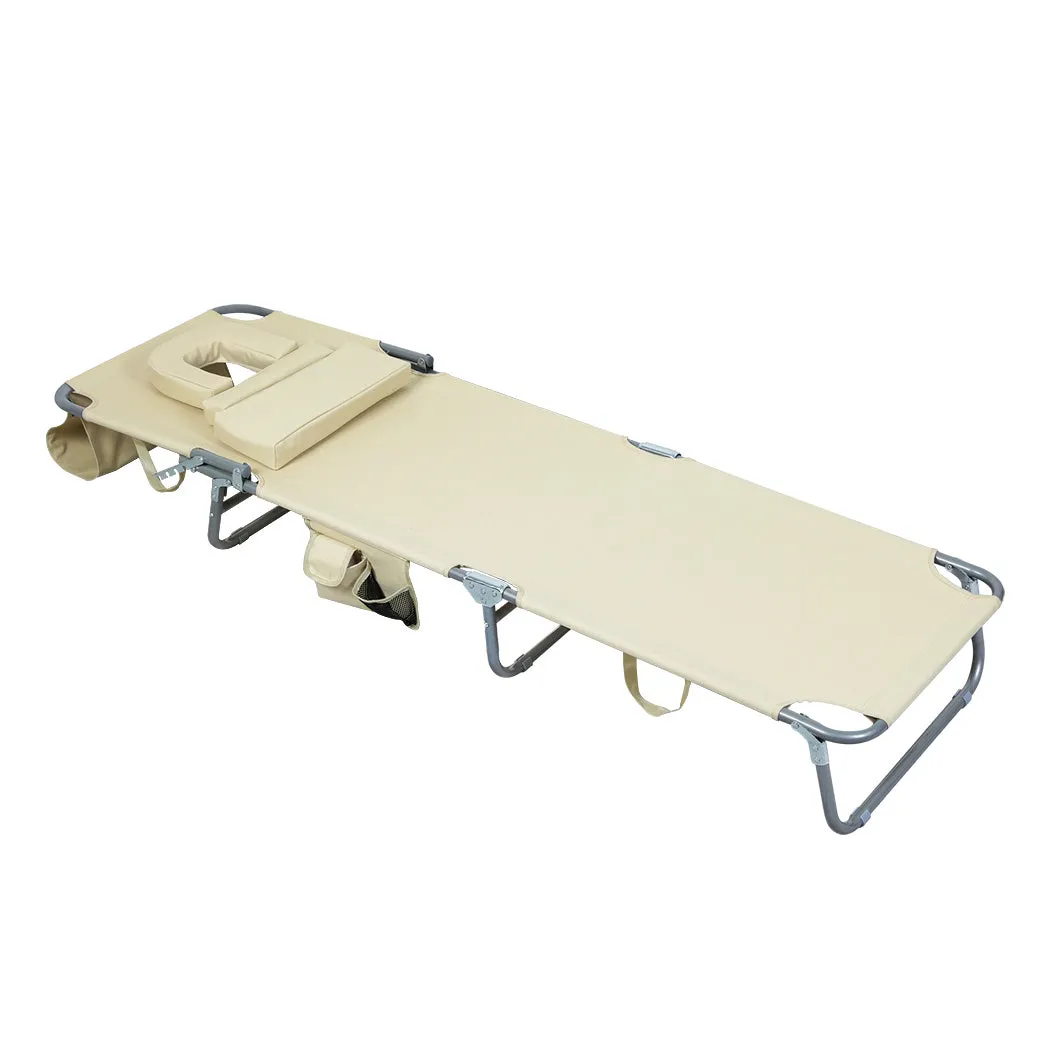 Levede Foldable Beach Lounge Chairs with Face Hole Khaki-WA_Metro