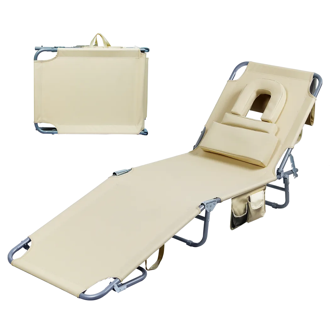 Levede Foldable Beach Lounge Chairs with Face Hole Khaki-WA_Metro