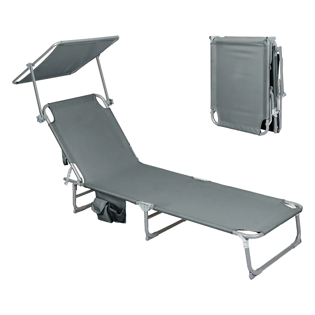 Levede Foldable Lounge Chairs with Canopy Grey-REMOTE