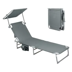 Levede Foldable Lounge Chairs with Canopy Grey-REMOTE