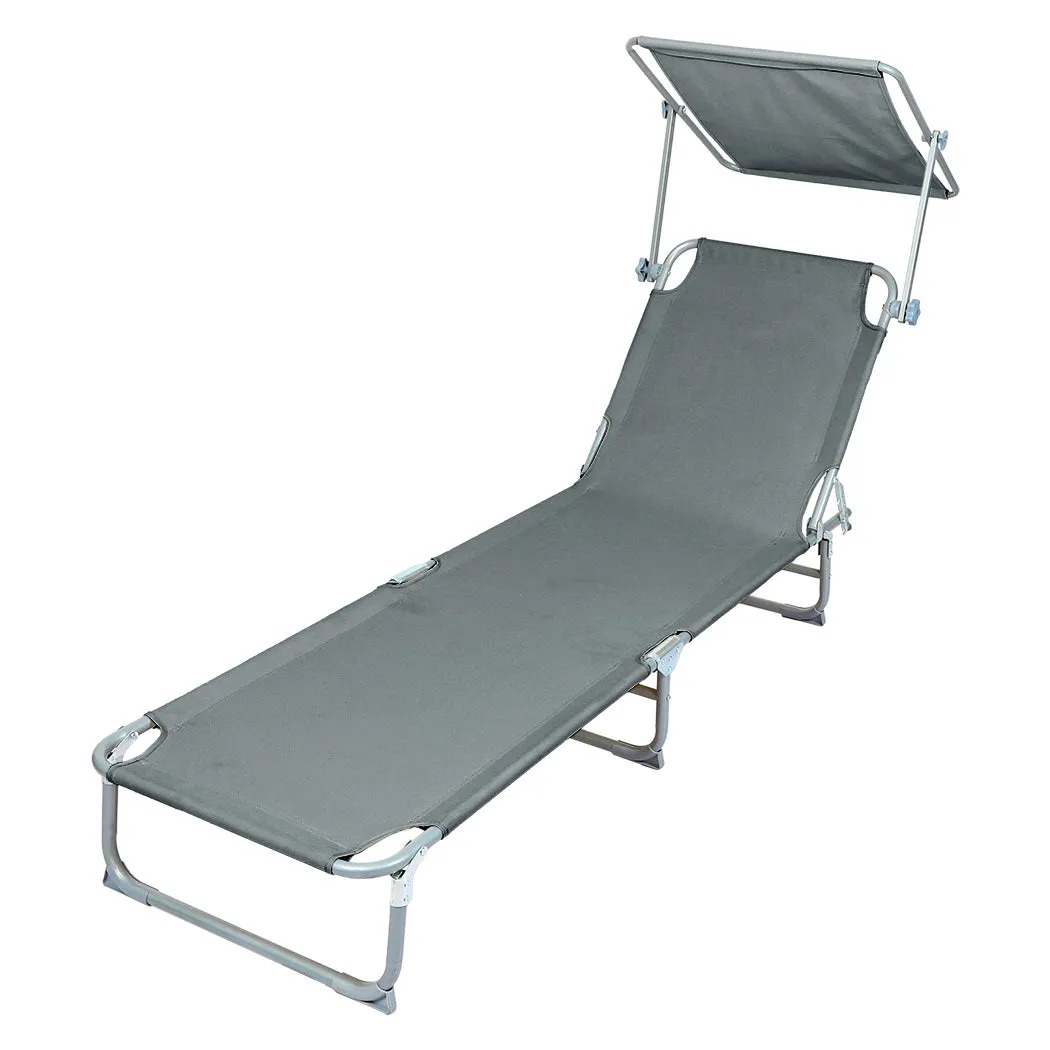 Levede Foldable Lounge Chairs with Canopy Grey-REMOTE