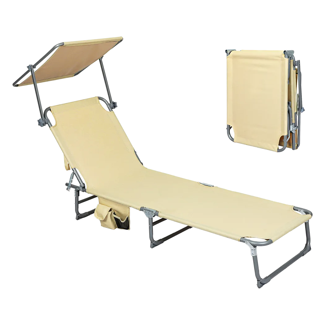 Levede Foldable Lounge Chairs with Canopy Khaki-TAS_Metro