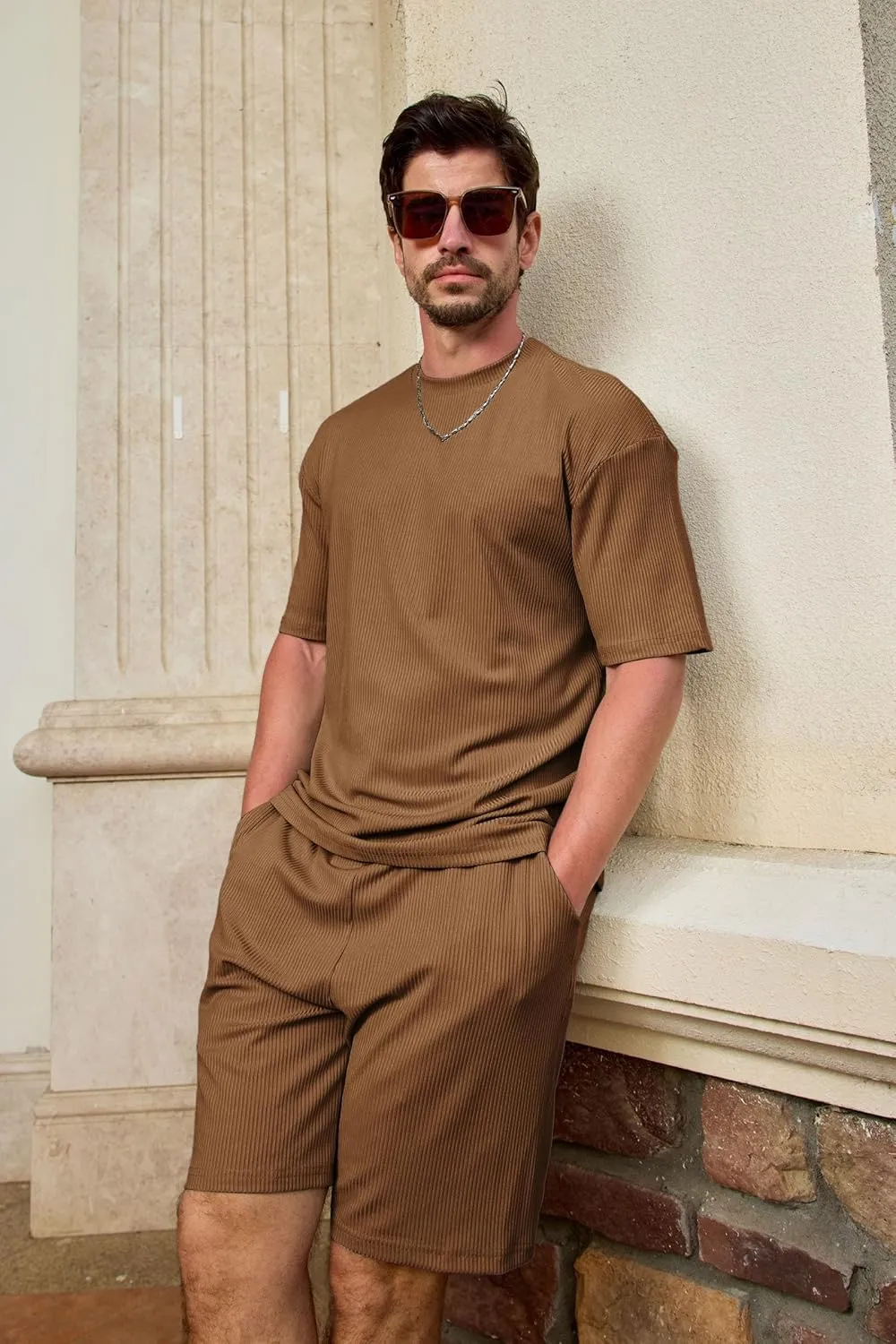 Lexiart Mens Casual 2 Piece Outfits-Short Sleeve Athletic Set Oversize T-Shirts Drawstring Tracksuit Set