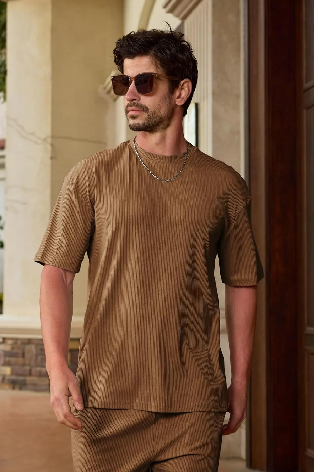 Lexiart Mens Casual 2 Piece Outfits-Short Sleeve Athletic Set Oversize T-Shirts Drawstring Tracksuit Set