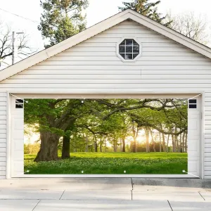 Leyiyi 6x13ft Spring Forest Garage Door Decoration Banner Lush Green Old Trees Prairie Sunshine Field Natural Scenery Garage Door Backdrop Decoration for Indoor Outdoor Wall Door Photography