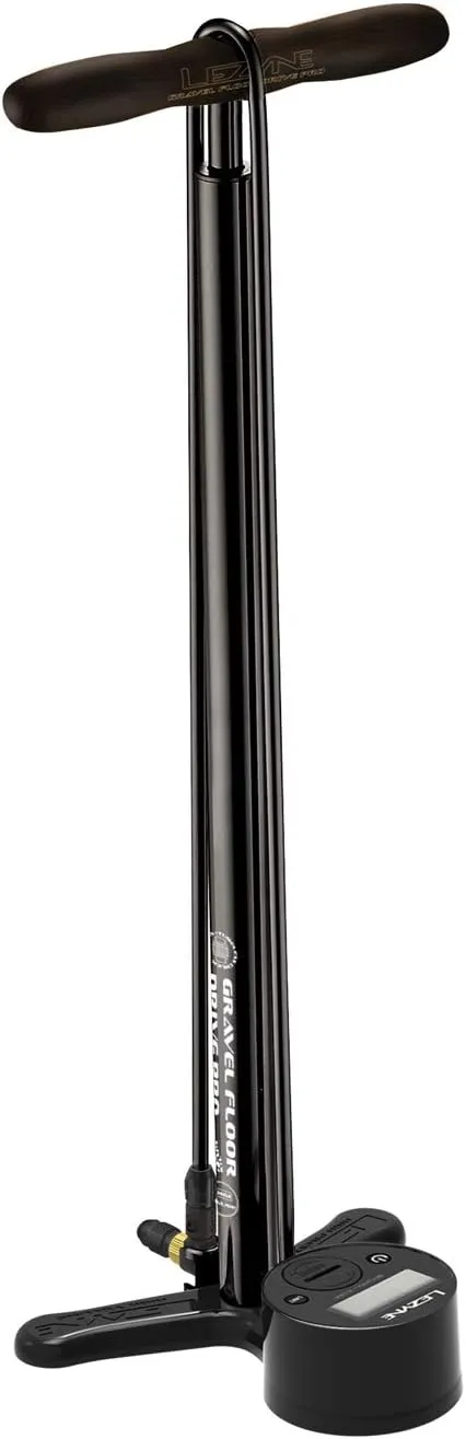 LEZYNE Gravel Digital Drive Pro Bicycle Floor Pump, Designed for Tubeless Gravel Tires, Mid-Volume 100 PSI, 3.5" Digital Gauge, Presta & Tubeless Thread Valve, Alloy Barrel, High-Performance Bike Pump