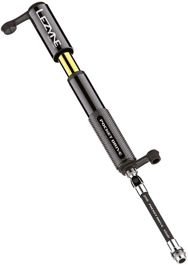 LEZYNE Pocket Drive HP Bicycle Hand Pump, High Pressure 160 PSI, Presta & Schrader Compatible, Durable CNC Aluminum, Compact, ABS Flex Hose, Bike Tire Pump
