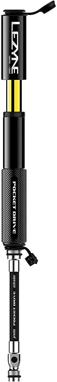 LEZYNE Pocket Drive HP Bicycle Hand Pump, High Pressure 160 PSI, Presta & Schrader Compatible, Durable CNC Aluminum, Compact, ABS Flex Hose, Bike Tire Pump