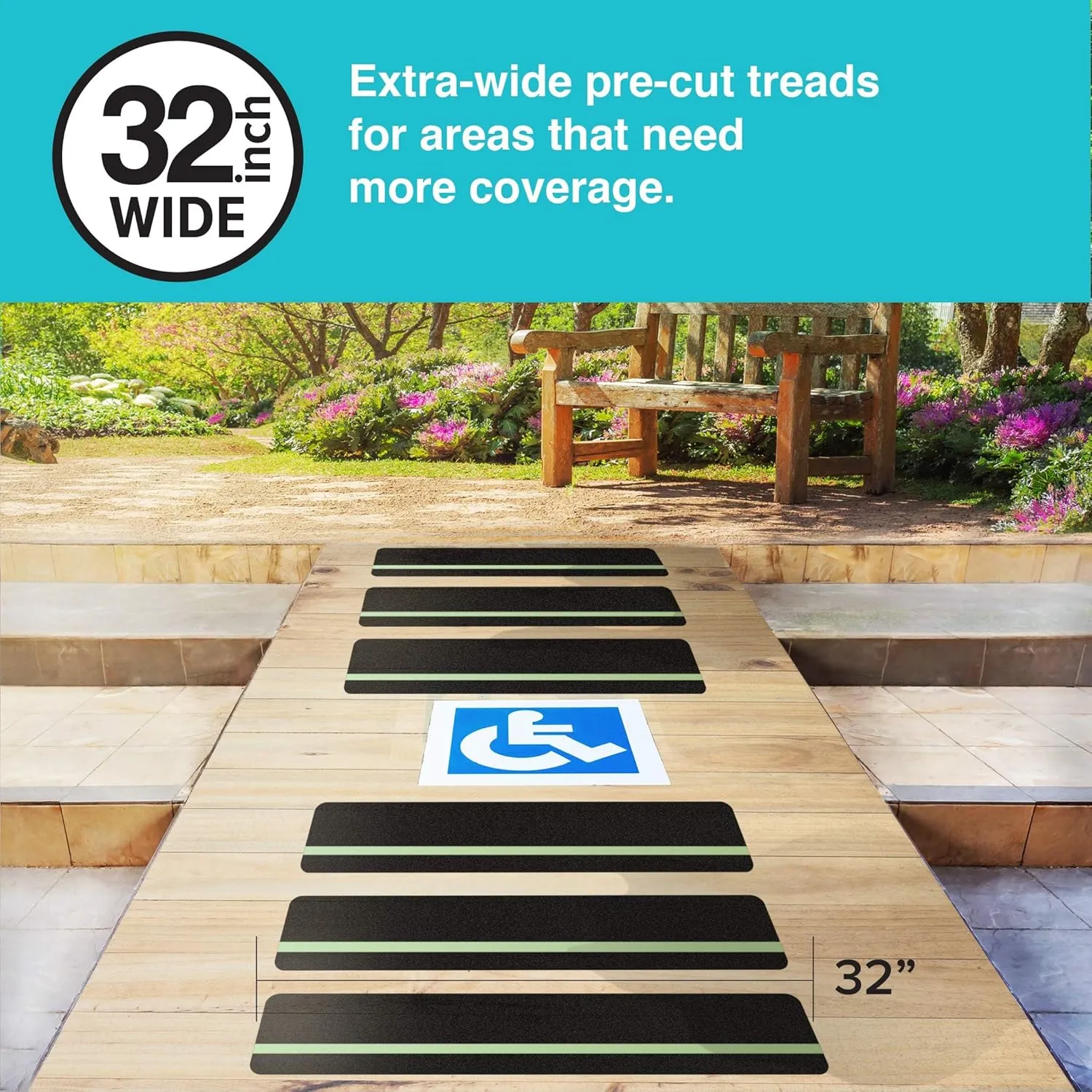 LifeGrip Anti Slip Traction Treads with Glow in Dark Stripe (15-Pack), 6" X 32", Best Grip Tape Grit Non Slip, Outdoor Non Skid Tape, High Traction Friction Abrasive Adhesive for Stairs Step