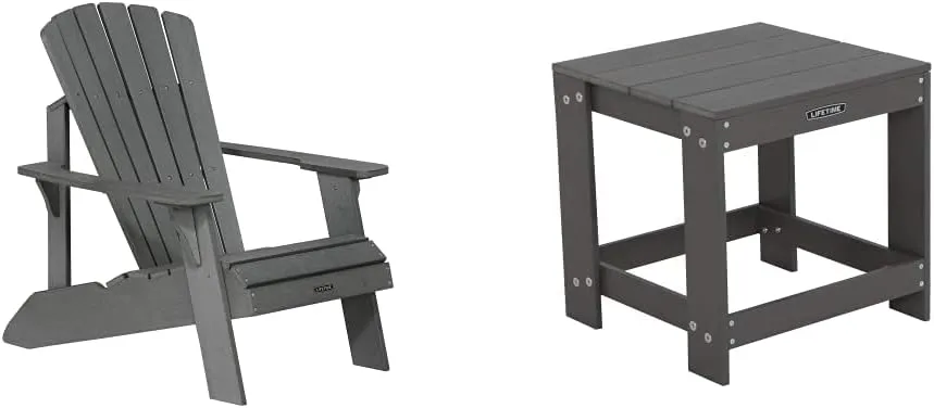Lifetime Faux Wood Adirondack Chair, Gray - 60204 & 60292 Adirondack Table, Shale Stone