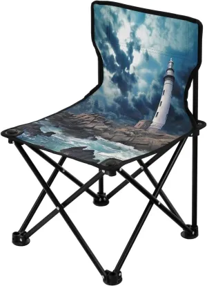 Lighthouse on Rocks Folding Camping Chairs Lightweight Portable Beach Chair Lawn Chair for Leisure