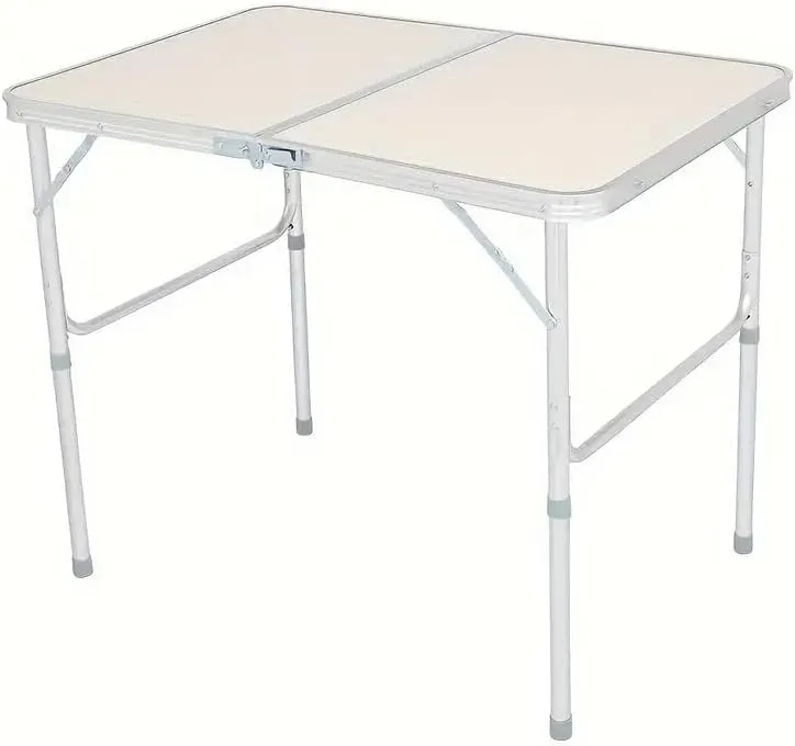 Lightweight Portable Folding Table for Outdoor Activities, Adjustable Heights, Easy to Carry, Beige and Silver Gray