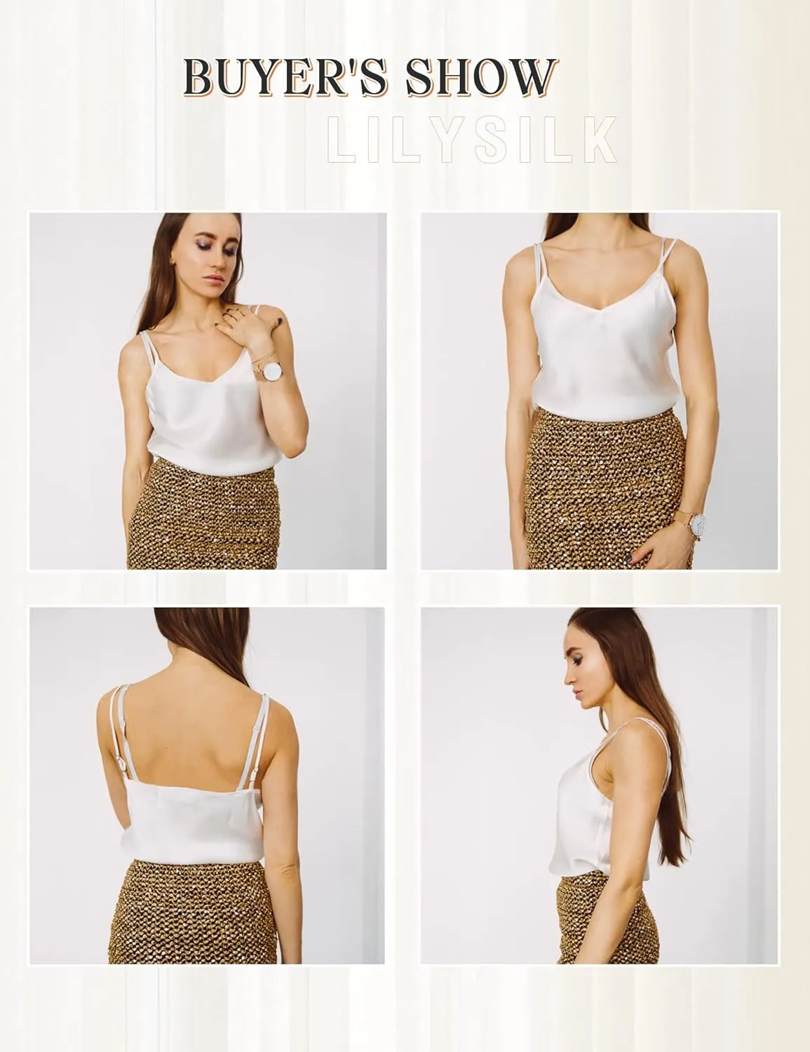 LilySilk Womens Silk Camisole 100% 19MM Mulberry Silk Basic Tank Tops Summer Casual Classic Top Loose