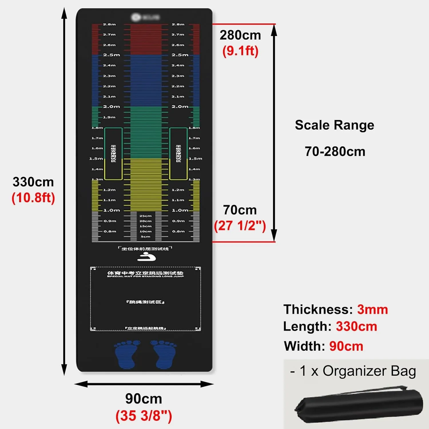 Long Jump Mat Black Middle School Jump Rope Mat for Track and Field, Multi-Purposelong Jump Practice Pad, Shock Absorbing Physical Training Board(Size:Adults (330 x 90 cm))