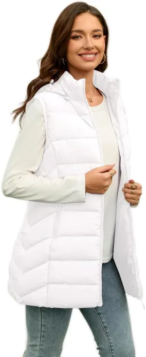 Long Puffer Vest for Women with Hood Lightweight Packable Sleeveless Down Vest for Spring, Fall & Winter
