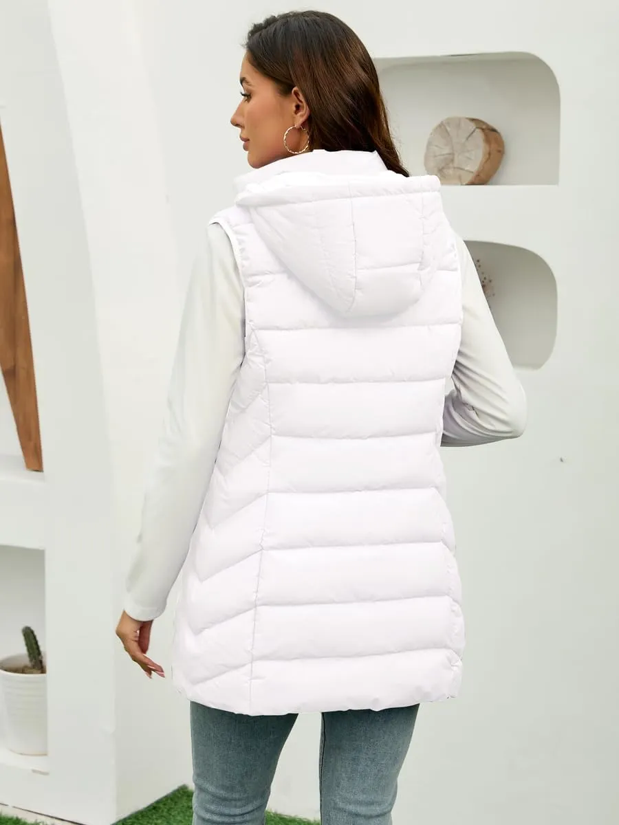 Long Puffer Vest for Women with Hood Lightweight Packable Sleeveless Down Vest for Spring, Fall & Winter