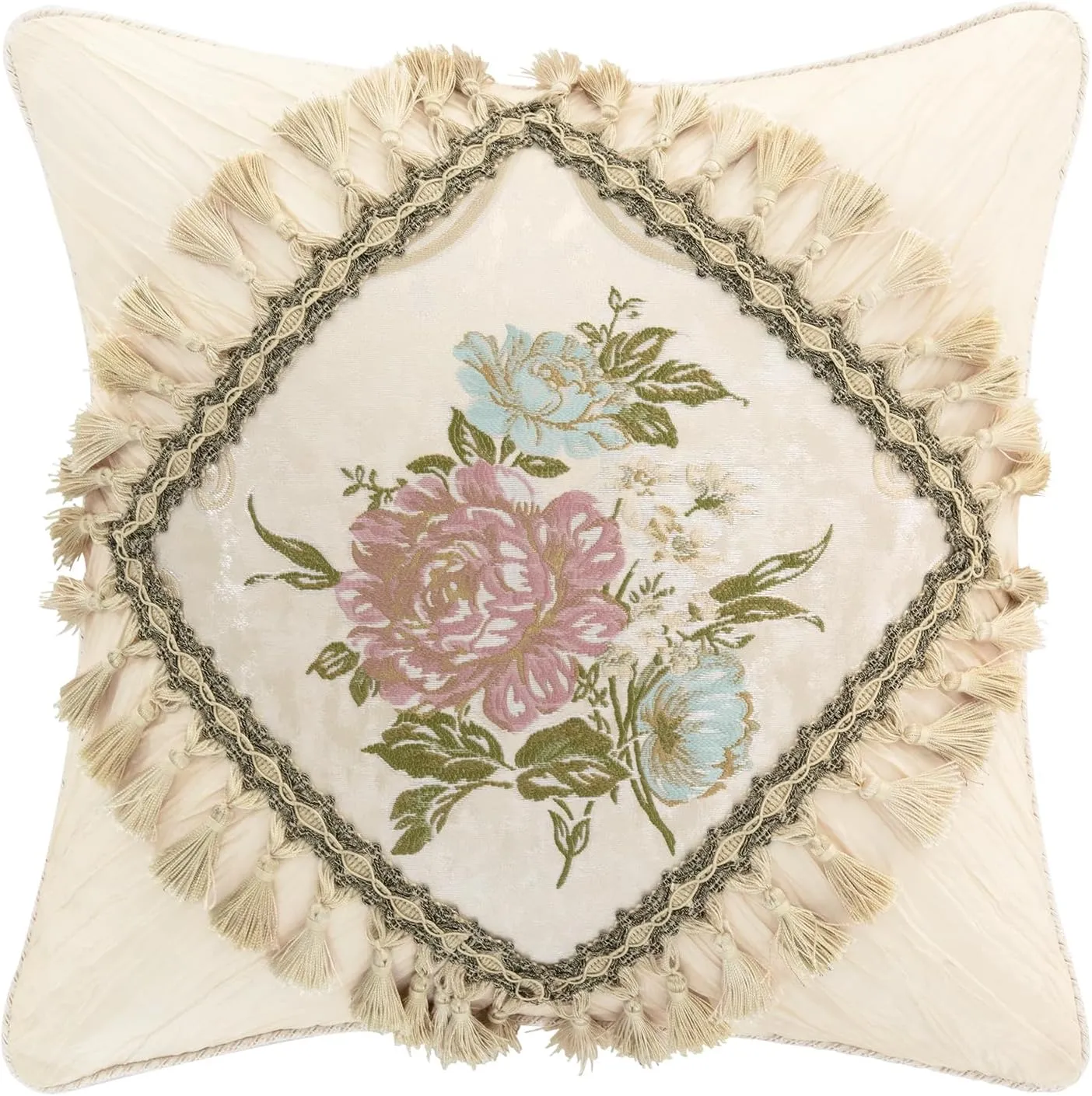 Loom and Mill 9-Piece Luxury European Floral Comforter Sets, Romantic French-Style Jacquard Bedding Set Queen Size with Euro Shams, Bedskirt, Filled Decorative Pillow for Home(Pearly Beige,Queen)