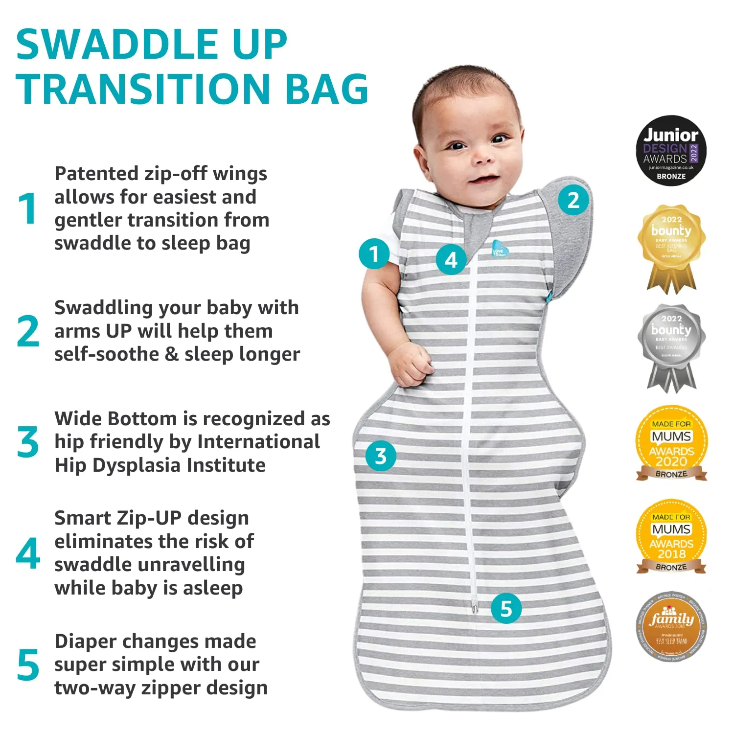 Love to Dream Transition Bag Organic 1.0 TOG, Cream, Medium, 13-19 lbs., Patented Zip-Off Wings, Gently Help Baby Safely Transition from Being swaddled to arms Free Before Rolling Over